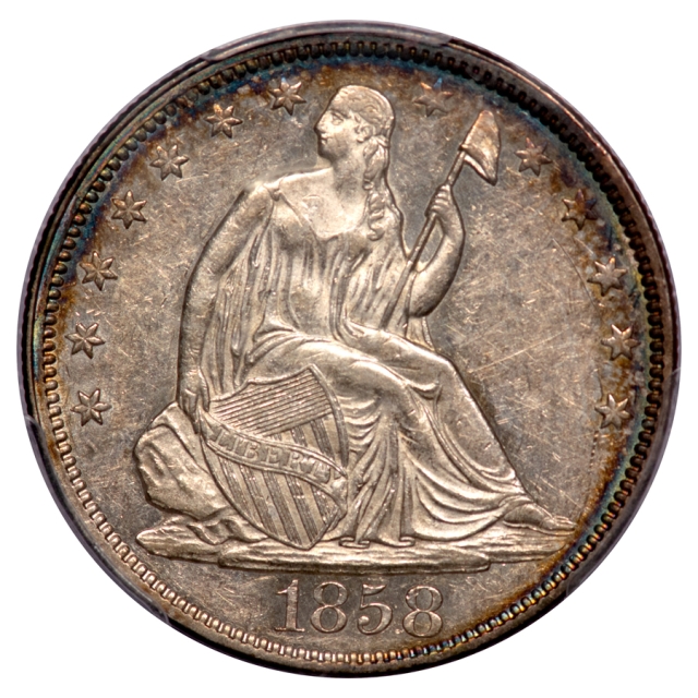 1858 50C Liberty Seated Half Dollar PCGS AU55 (CAC)