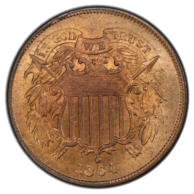 1864 2C Large Motto Two Cent Piece PCGS MS65RB