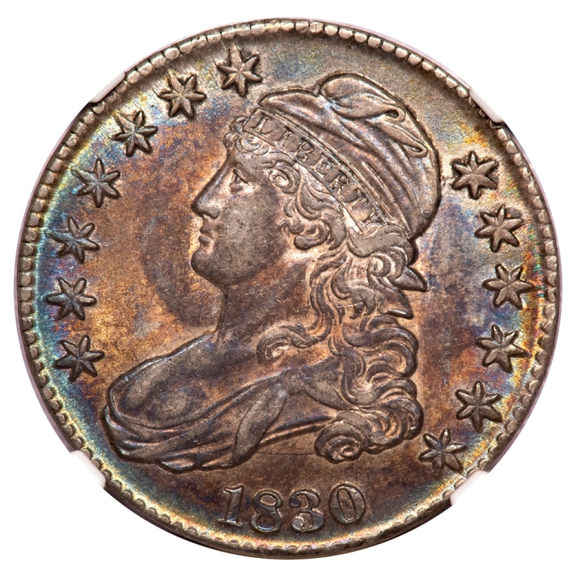 1830 Sm O O-117 Capped Bust, Lettered Edge 50C NGC AU58