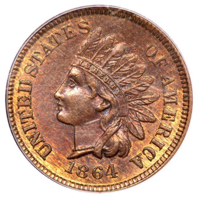 1864 1C L On Ribbon Indian Cent - Type 3 Bronze PCGS MS64BN
