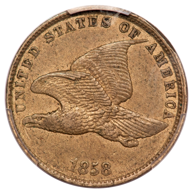 1858 1C Small Letters Flying Eagle Cent PCGS AU55