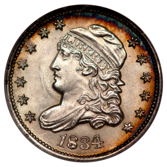 1834 LM-1 3/INV 3 Capped Bust Half Dime H10C NGC MS65