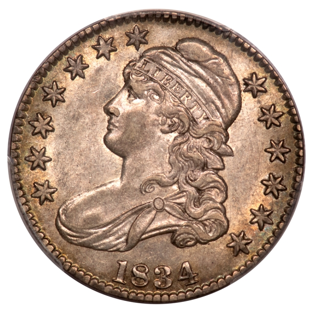 1834 50C Large Date, Large Letters Overton 101 Capped Bust Half Dollar PCGS AU58