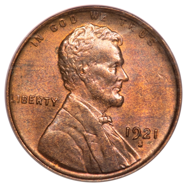 1921-S 1C Lincoln Cent - Type 1 Wheat Reverse PCGS OGH MS64RB