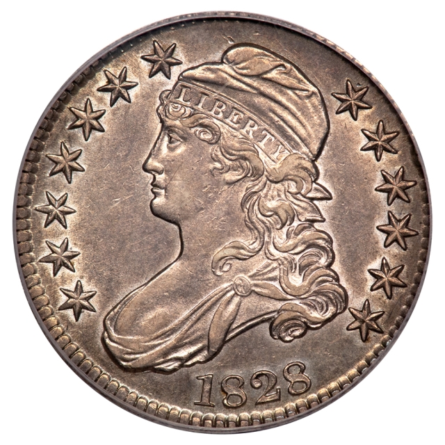 1828 O-119 50C Square 2, Small 8, Small Letters Capped Bust Half Dollar PCGS AU53