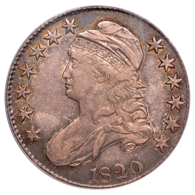 1820 O-107 R5 No Serifs 50C Square 2, Large Date, No Knob Capped Bust Half Dollar PCGS XF40