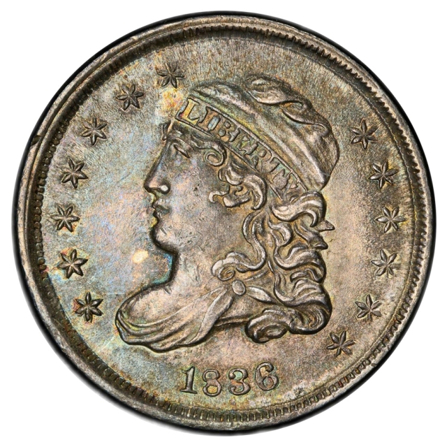 1836 LM-7 H10C Large 5C Capped Bust Half Dime PCGS MS63