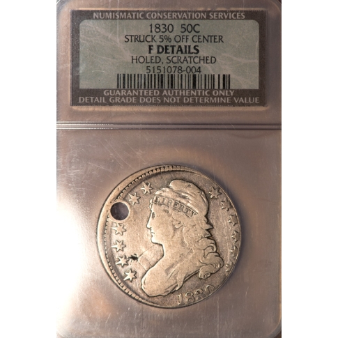 1830 5 Off Center 50C Small 0 Capped Bust Half Dollar NGC F Details